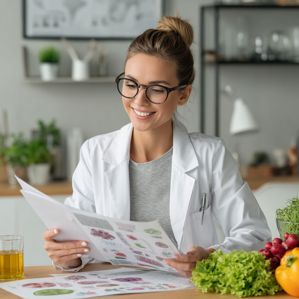 Happy European family of three preparing healthy meal together in modern kitchen, natural lighting, realistic style